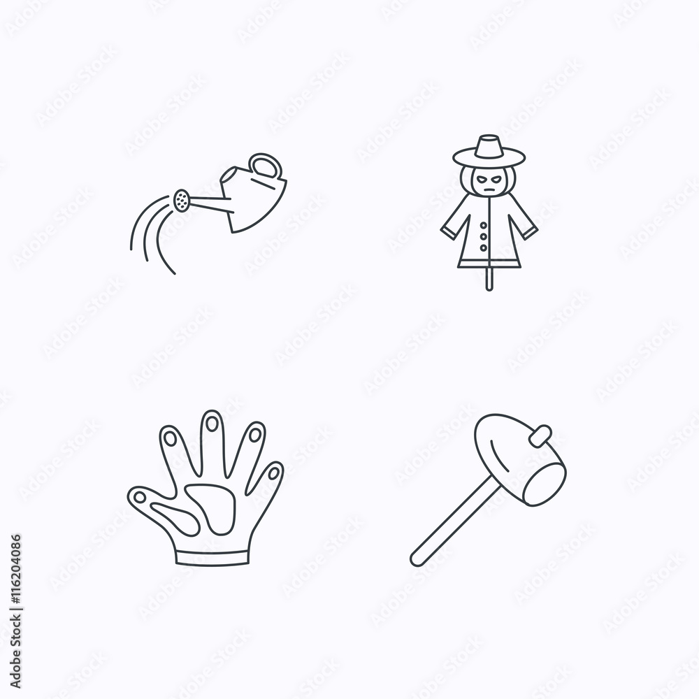 Obraz premium Hammer, scarecrow and watering can icons.