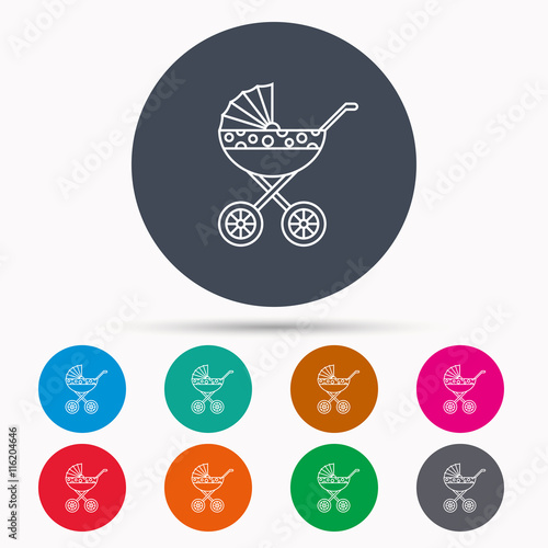 Pram icon. Newborn stroller sign.