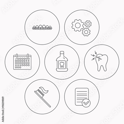 Toothache, dental braces and mouthwash icons.