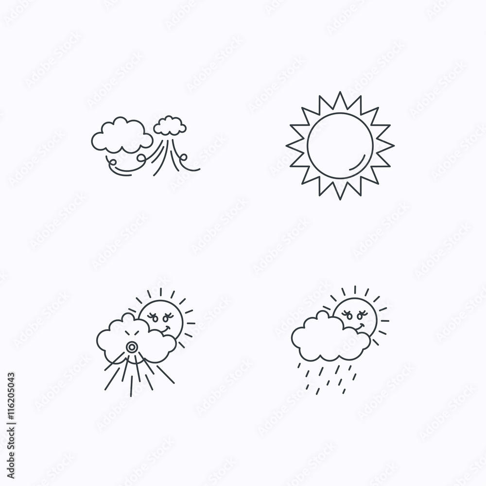Weather, strong wind and rainy day icons. Weather, strong wind and rainy day icons.