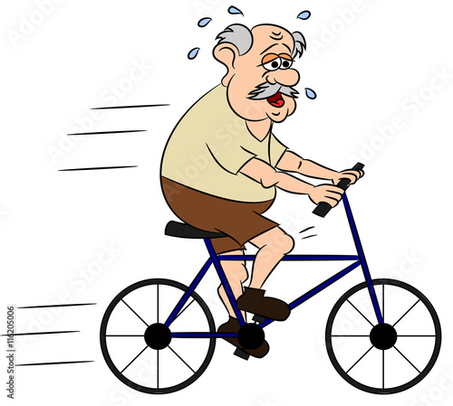 Exhausted sweating senior on bike
