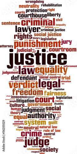 Justice word cloud concept. Vector illustration
