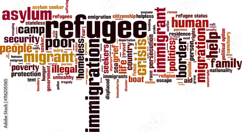 Refugee word cloud concept. Vector illustration