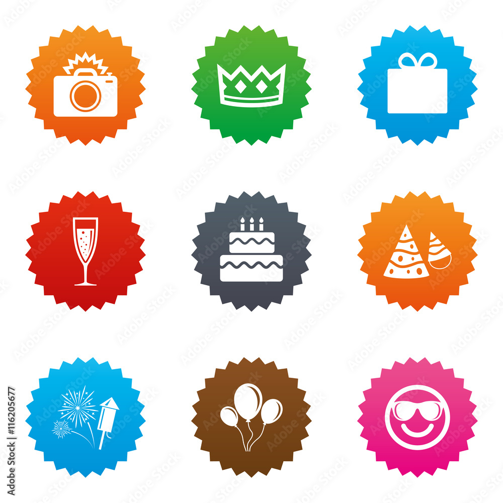 Party celebration, birthday icons. Fireworks. Party celebration, birthday icons. Fireworks.