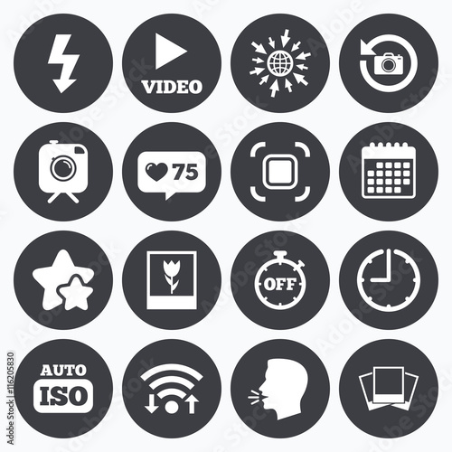 Photo, video icons. Camera, photos and frame.