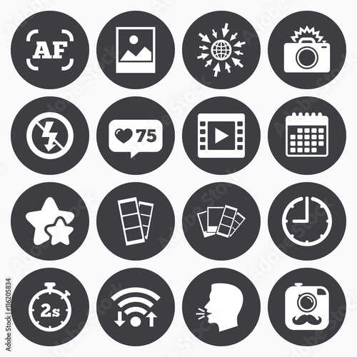 Photo, video icons. Camera, photos and frame.