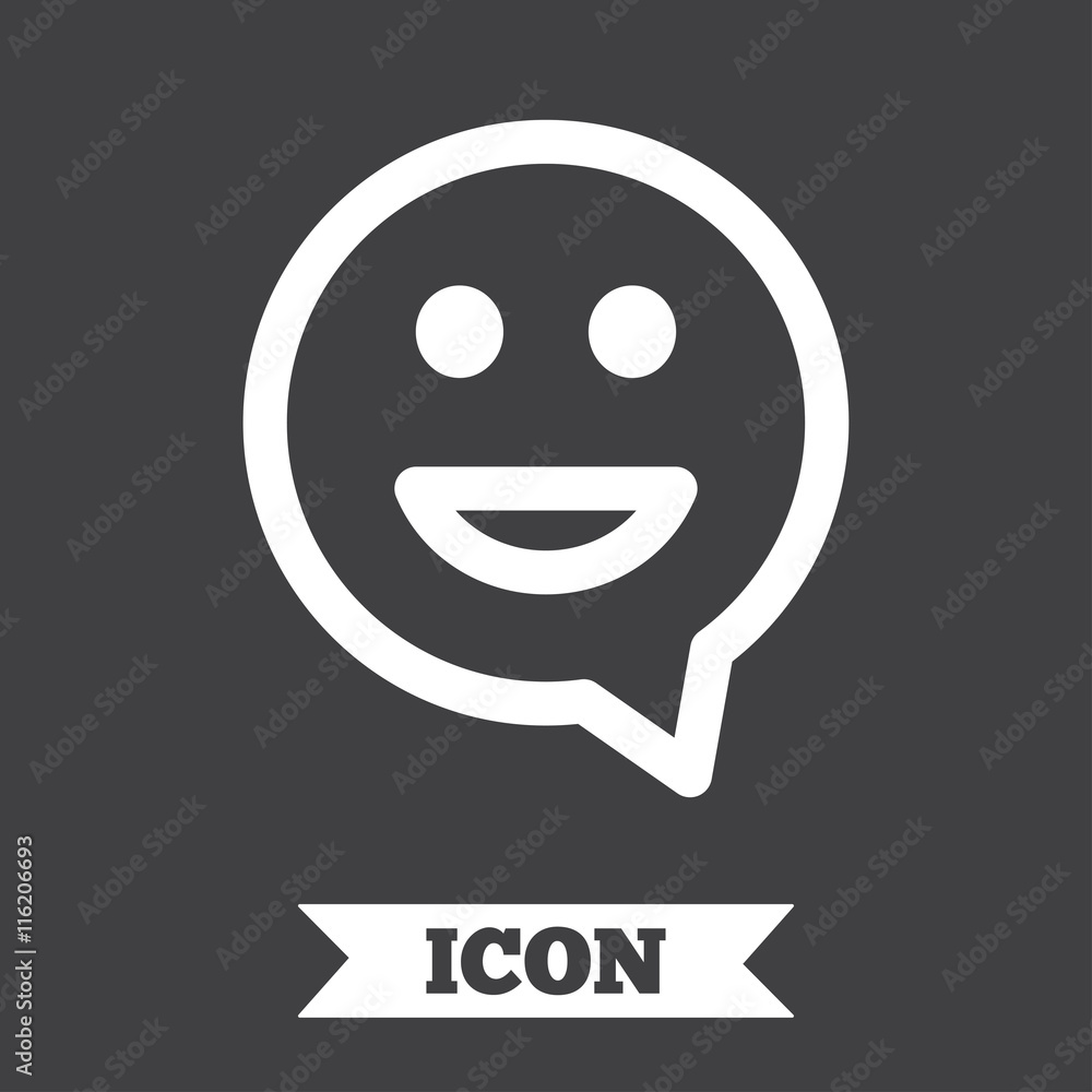 Happy face speech bubble symbol. Smile icon. Happy face speech bubble symbol. Smile icon.