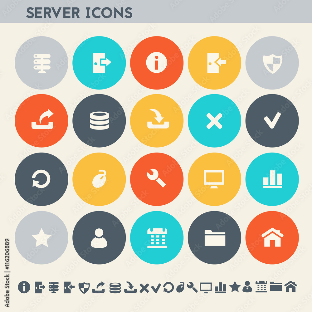 Server icon set. Multicolored flat buttons Server icon set. Multicolored flat buttons