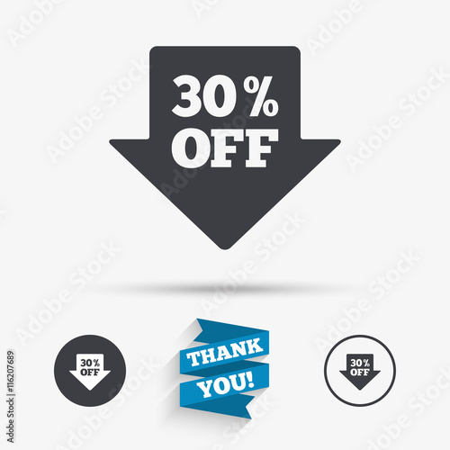 30 percent sale arrow tag sign icon.