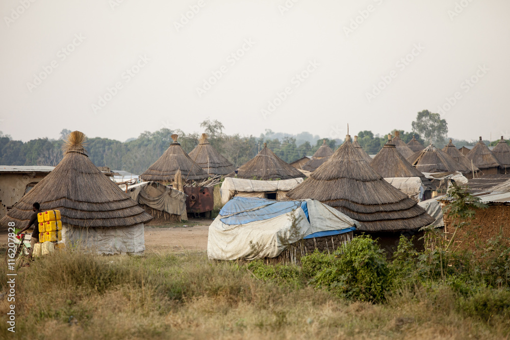 Naklejka premium Huts in Juba, capital of South Sudan