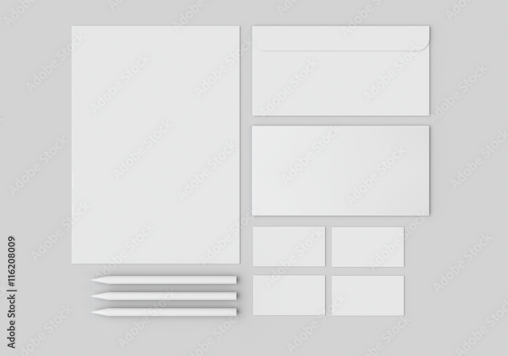 White stationery mock-up, template for branding identity on gray background. For graphic designers presentations and portfolios.