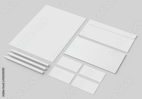White stationery mock-up, template for branding identity on gray background. For graphic designers presentations and portfolios.