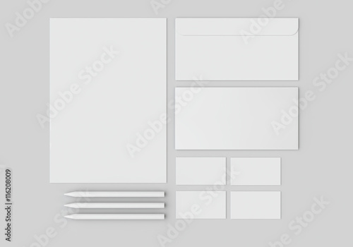 White stationery mock-up, template for branding identity on gray background. For graphic designers presentations and portfolios.