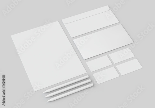 White stationery mock-up, template for branding identity on gray background. For graphic designers presentations and portfolios.