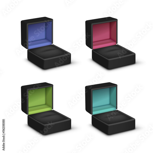 Set of Empty Black Colored Velvet Opened gift jewelry boxes