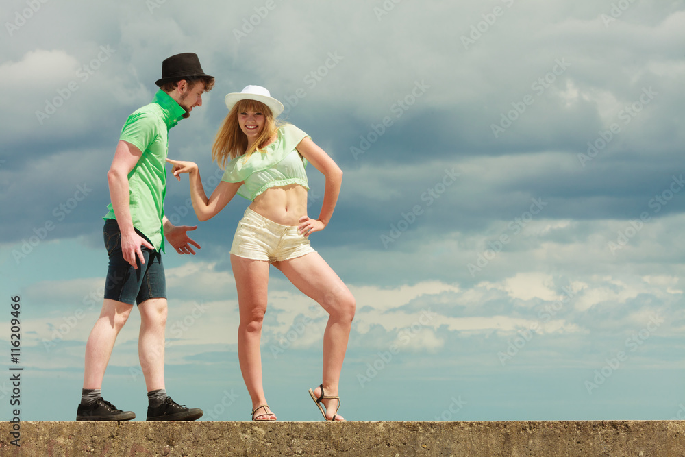 hipster couple in love playing flirting outdoor hipster couple in love playing flirting outdoor
