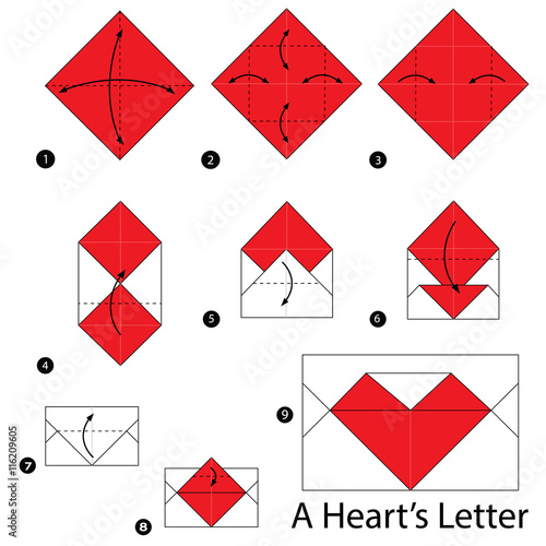 step by step instructions how to make origami A Heart's Letter.