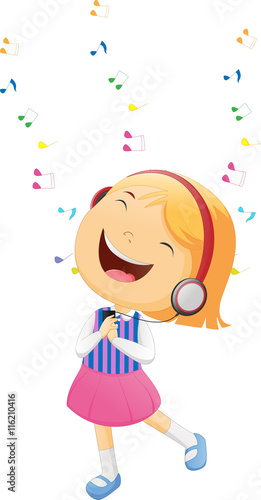 Illustration of happy Girl Listening to Music