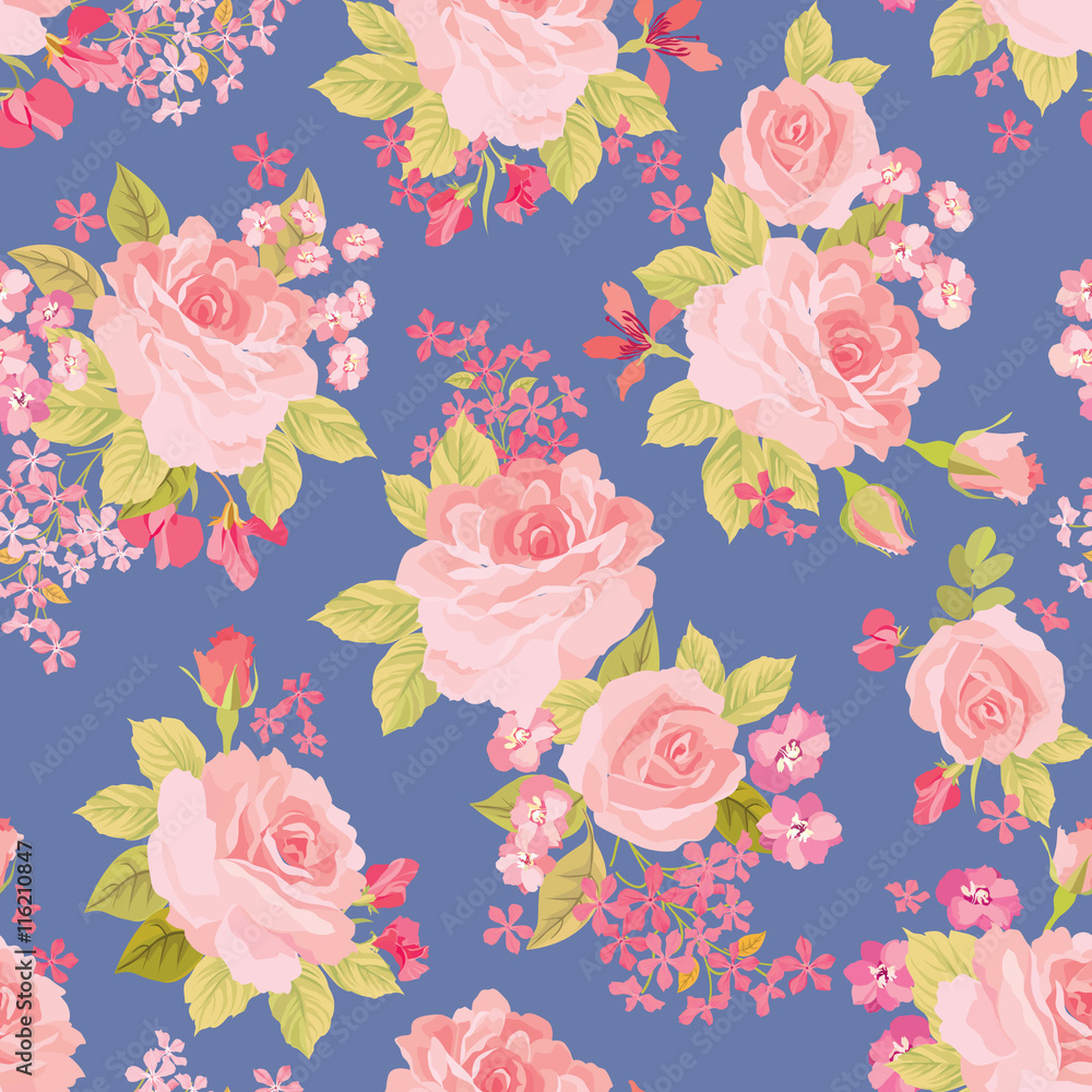 Floral bouquet seamless pattern. Flower rose background. Flourish ornamental wallpaper Floral bouquet seamless pattern. Flower rose background. Flourish ornamental wallpaper