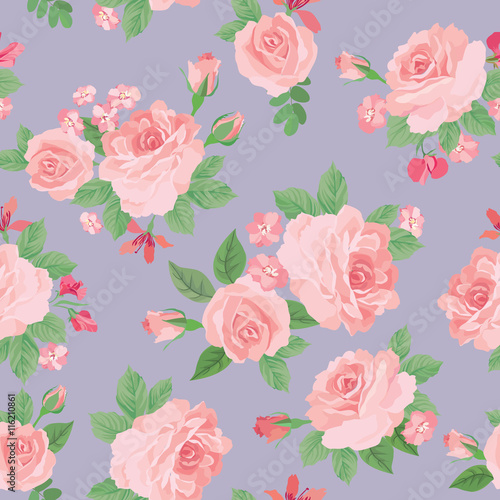 Floral bouquet seamless pattern. Flower rose background. Flourish ornamental wallpaper