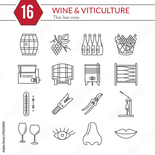 Set of winemaking and wine tasting icons in modern thin line style isolated on white background. High quality outline symbol collection. Simple mono linear pictogram pack. Stroke raster logo concept.