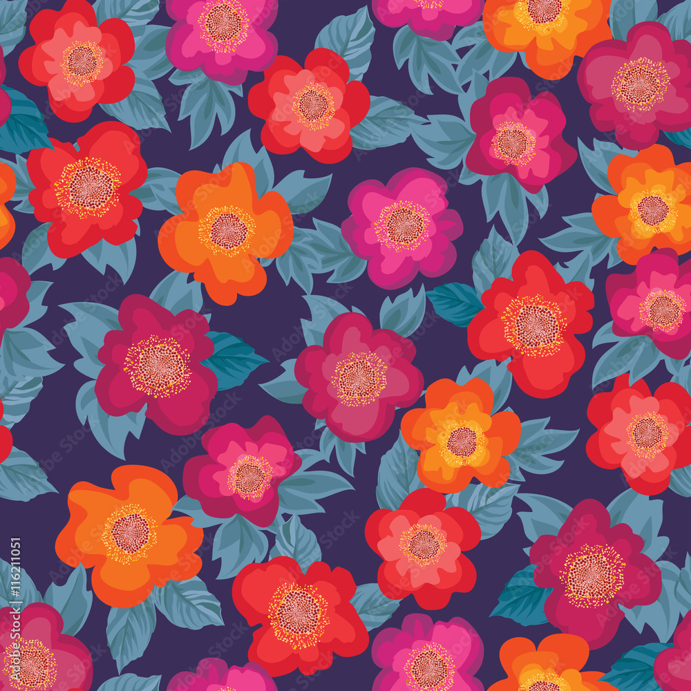 Fototapeta premium Floral bouquet seamless pattern. Flower rose background. Flourish ornamental wallpaper