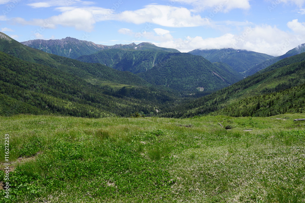 Naklejka premium 太郎平 登山 山道 空 絶景 太郎兵衛平