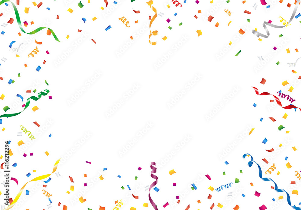ベクター カラフルな紙吹雪とリボンの背景 Stock ベクター Adobe Stock