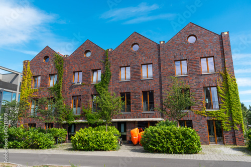 Red brickwall serial houses seen in Berlin, Germany