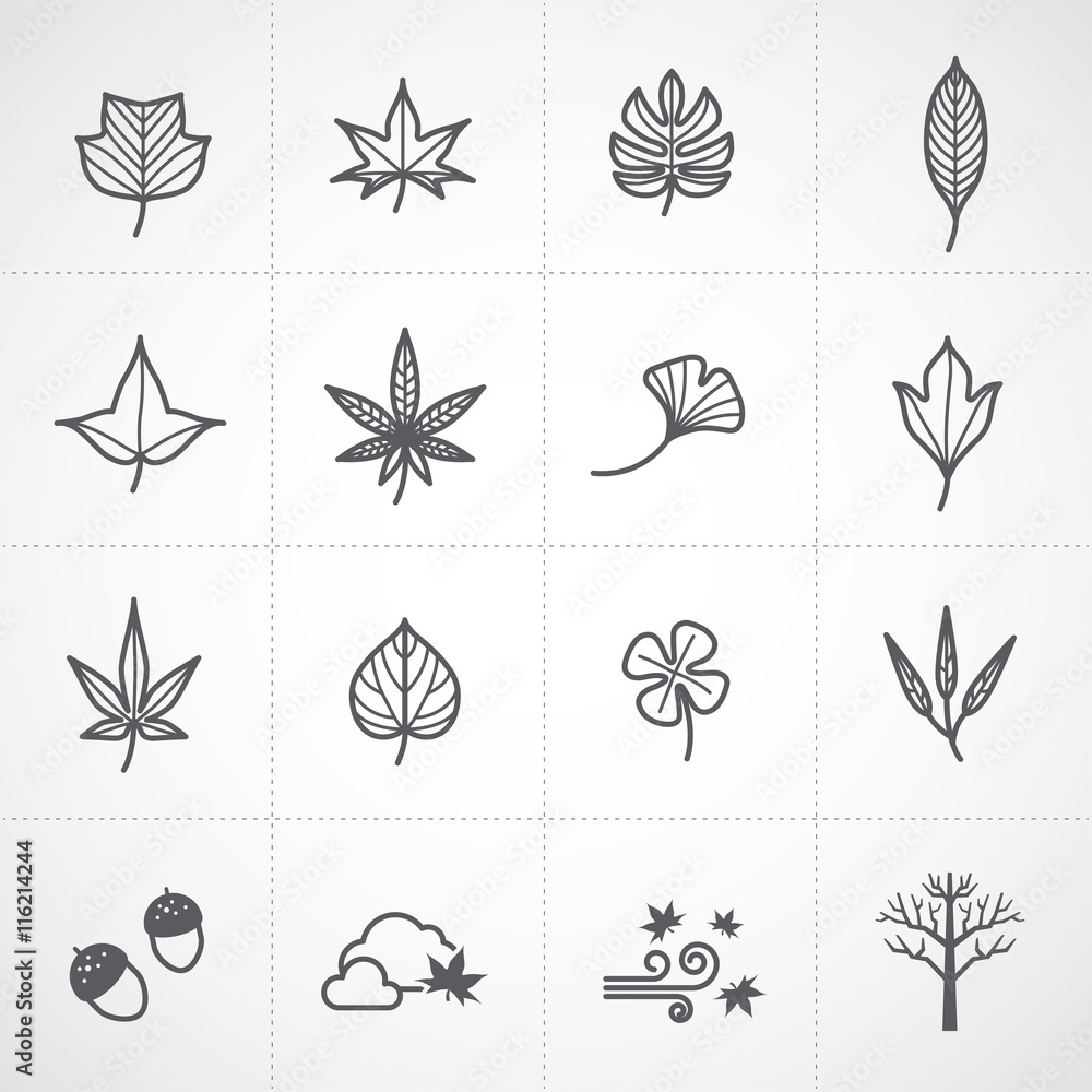 Autumn and leaf icons set Autumn and leaf icons set