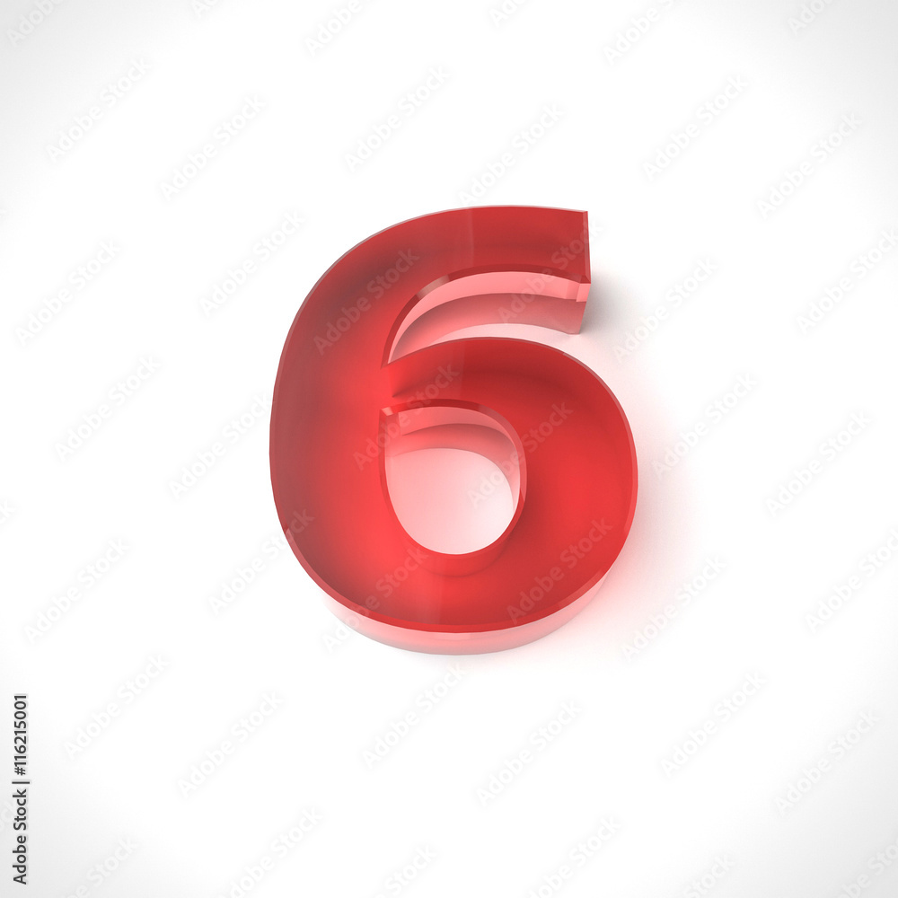3d red number 6 in glass over white background. 3d render illustration 3d red number 6 in glass over white background. 3d render illustration
