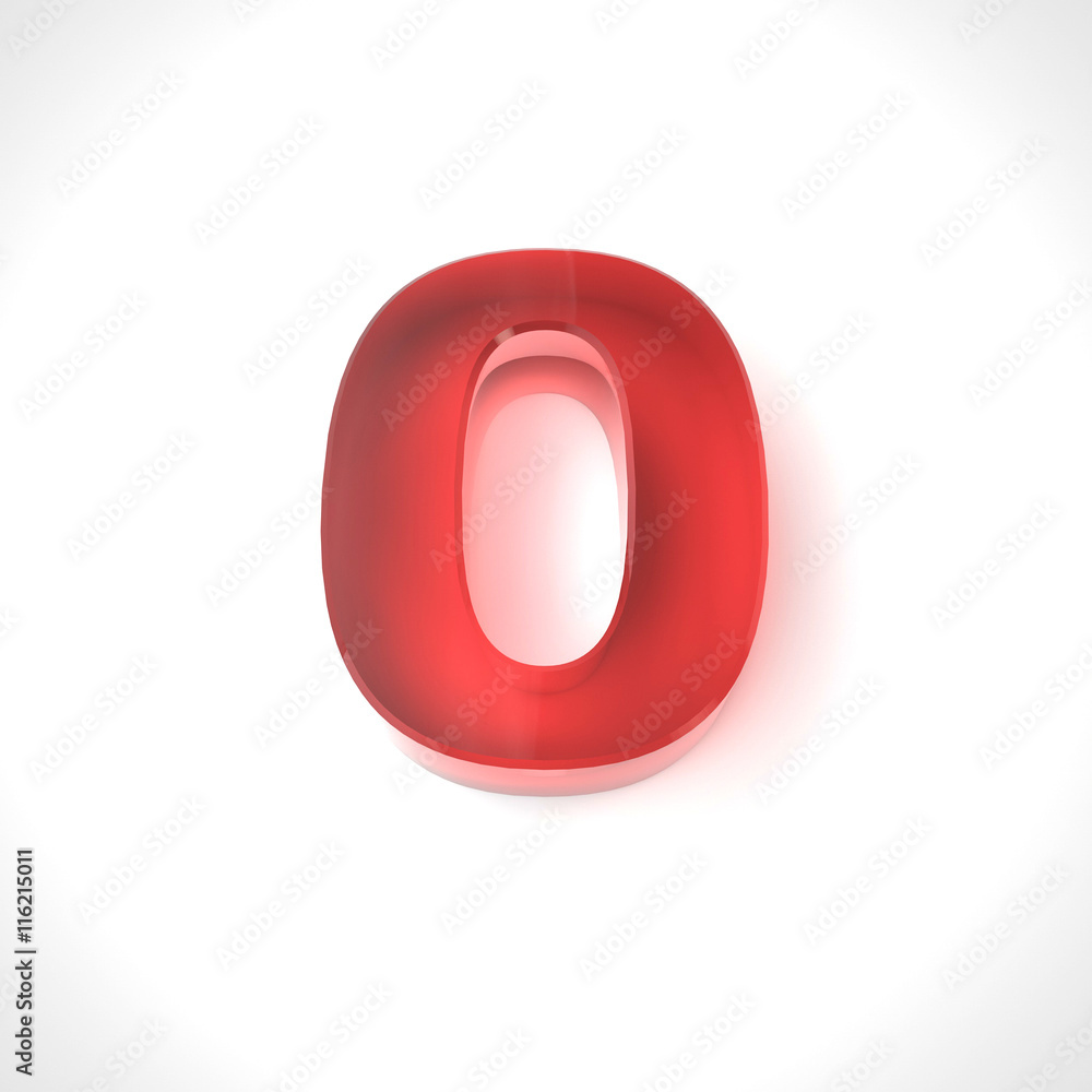 3d red number 0 in glass over white background. 3d render illustration 3d red number 0 in glass over white background. 3d render illustration