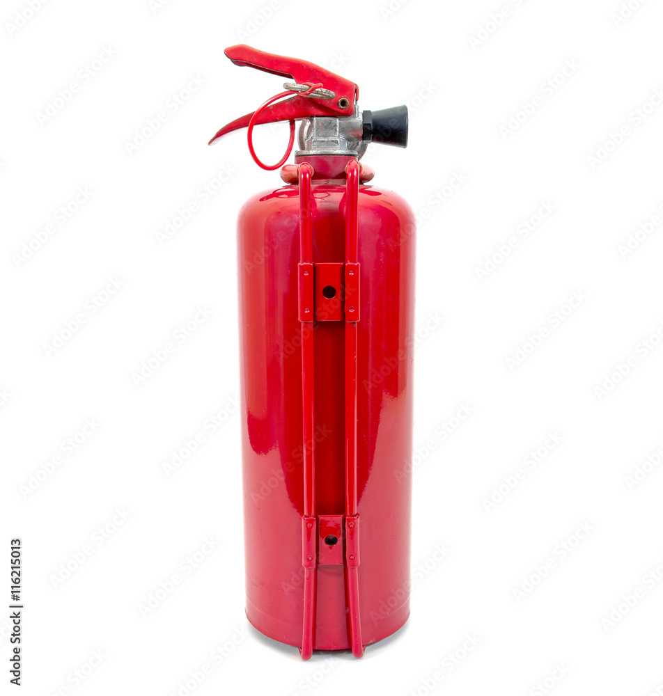 Back of fire extinguisher isolated on white background