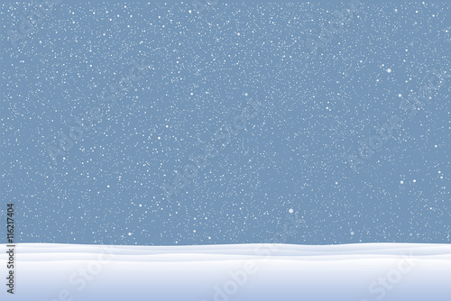 Vector white snow falling on blue background.
