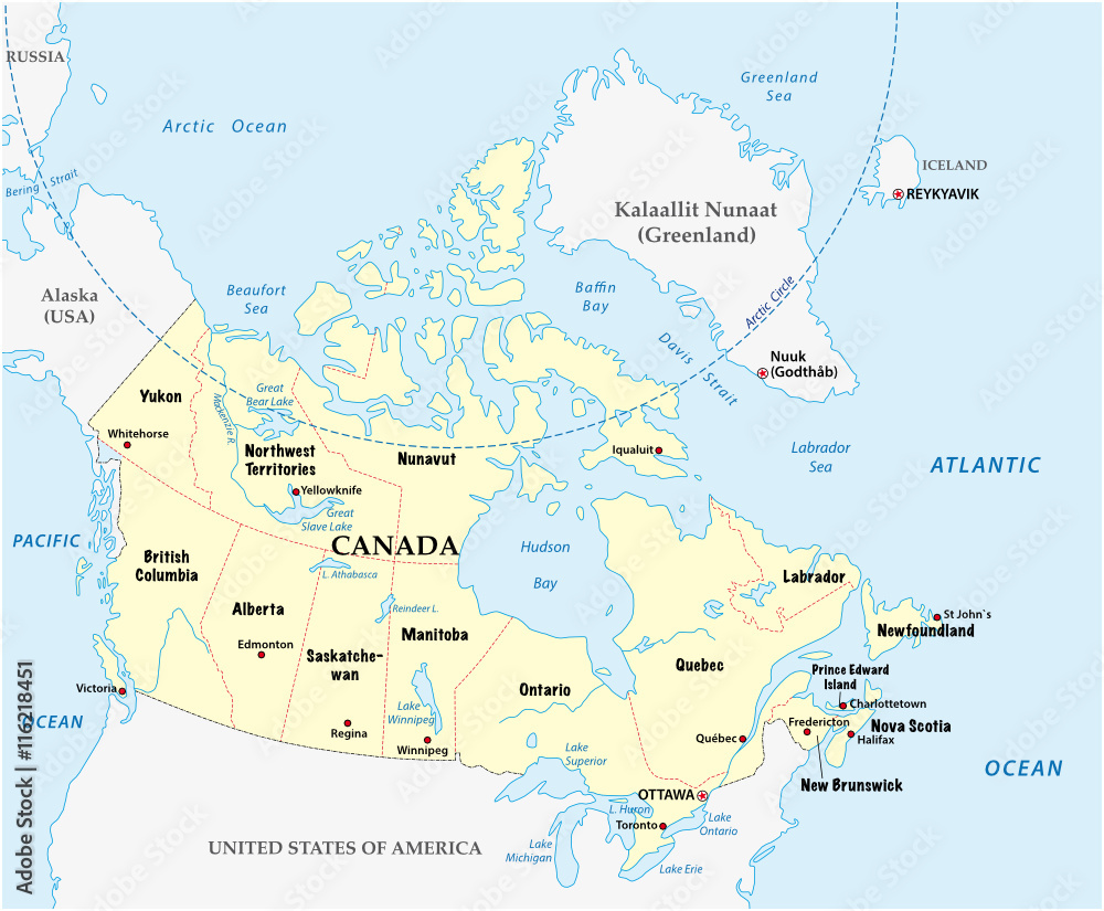 Canada vector map with provinces and boundary