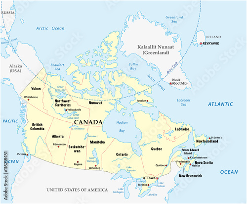 Canada vector map with provinces and boundary