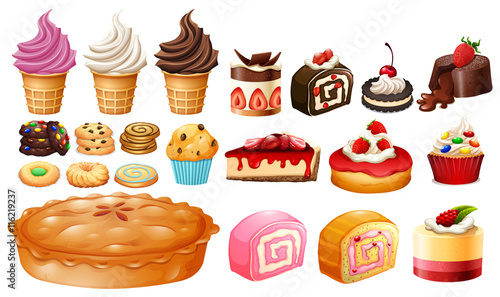 Set of different kinds of desserts photo