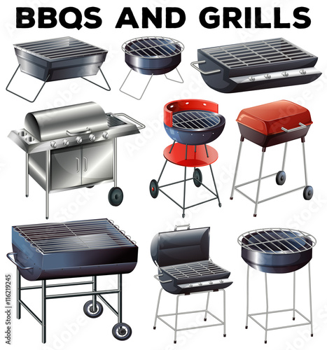 Set of bbqs and grills equipment