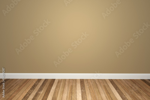 Cream tone colors wall   wood floor interior 3D illustration