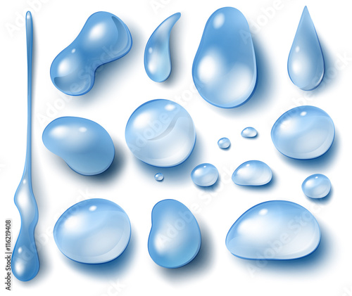 Set of water drops on white