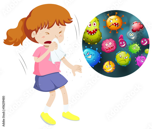 Girl sneeze and cough from having germs