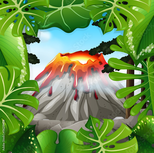 Scene with volcano with lava