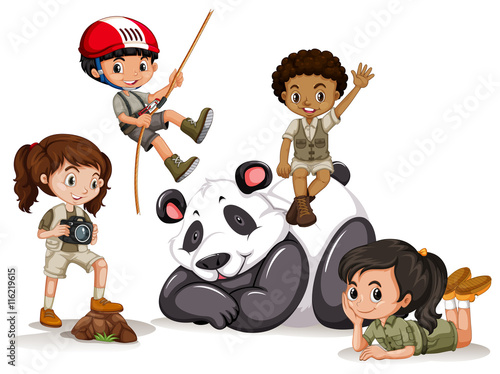 Canvas Print Panda and many children