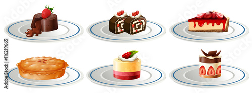 Different kinds of desserts on plates