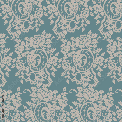 Vector Baroque floral damask pattern background. Luxury classic floral damask ornament, royal Victorian vintage texture for wallpapers, textile, fabric