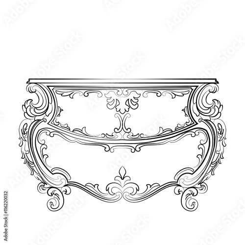Baroque Vector Classic commode table furniture with Royal Luxury ornaments. Vector