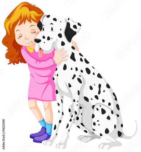 Cute girl hugging pet dog