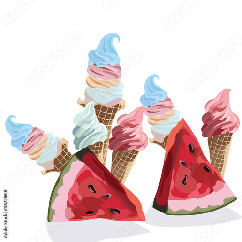 Vector Ice cream cones colorful pattern background in rose quartz and serenity blue colors