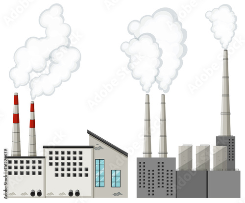 Factory buildings with tall chimneys