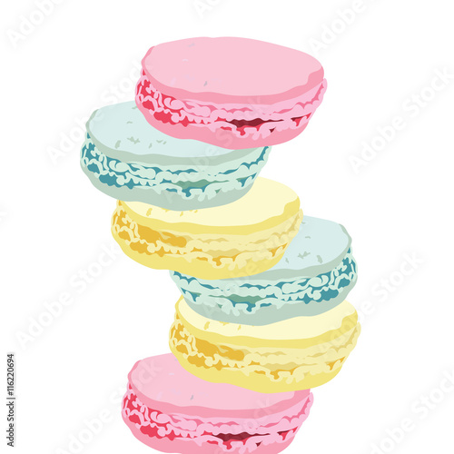 Macaroons isolated on white background Vector. Colorful delicious dessert bac...